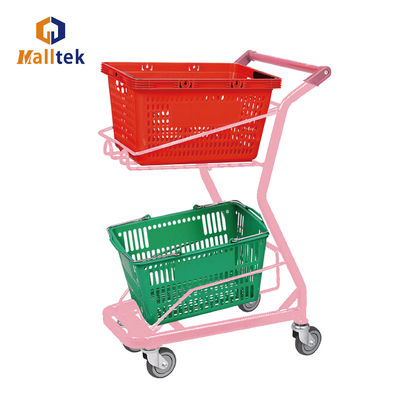 Pink Colour Metal Supermarket Shopping Basket Trolley For Retail Grocery Store
