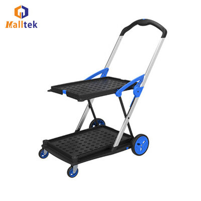 Folding Double Decker Cart Portable Storage Basket Trolley For Office Warehouse