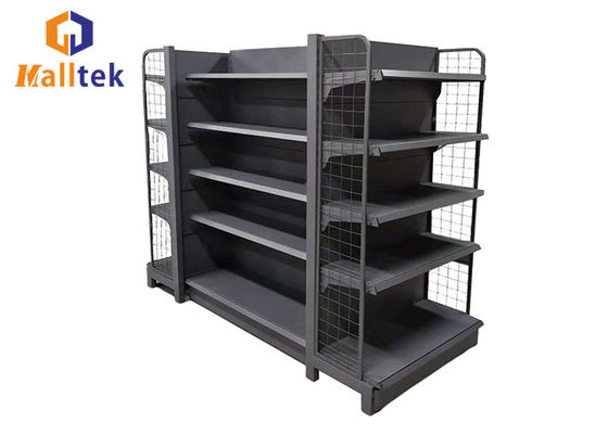 2 Side Supermarket Gondola Shelving Metal Perforated Back Panel Shelf